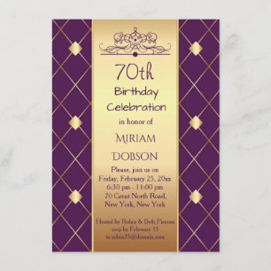 Gold diamond pattern on purple 70th Birthday Party Invitation