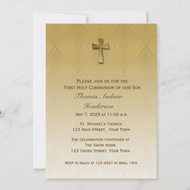 Gold Diamond Pattern, Religious Invitation (Front)