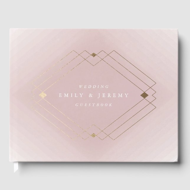 Gold Diamond Pink Geometric Deco Gatsby Wedding Guest Book (Front)