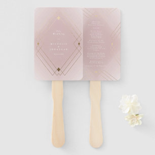 Gold Diamond Pink Geometric Deco Gatsby Wedding Hand Fan
