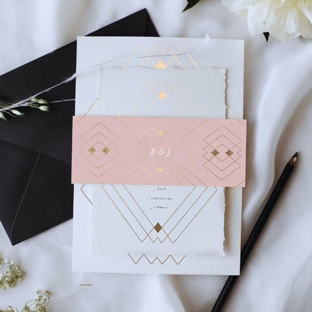 Gold Diamond Pink Geometric Deco Gatsby Wedding Invitation Belly Band (Creator Uploaded)