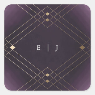 Gold Diamond Purple Geometric Deco Gatsby Wedding Square Sticker