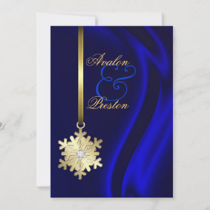 Gold Diamond Snowflake Blue Silk Invitation
