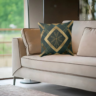 Gold Diamond Snowflake Pattern Throw Pillow