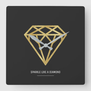 Gold Diamond Square Wall Clock