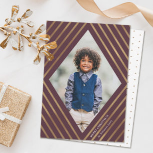 Gold Diamond Stripes Frame Photo Christmas Holiday Card