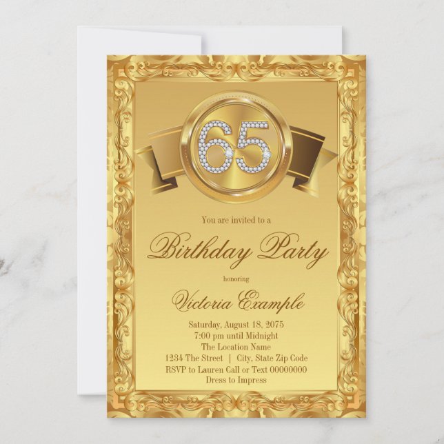Gold Diamond Swirl Fancy 65th Birthday Invitation (Front)