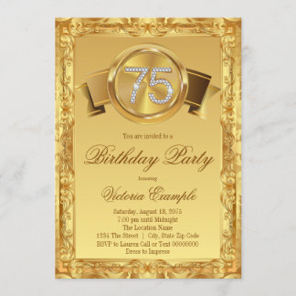 Gold Diamond Swirl Womans 75th Birthday Invitation