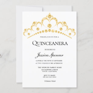 Gold Diamond Tiara Quinceanera Party Invite