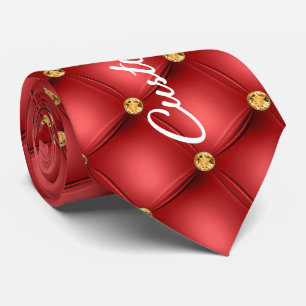 Gold Diamond Tufted Cravate en cuir rouge votre te