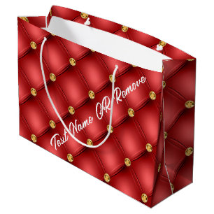 Gold Diamond Tufted Custom Text Red Gift Bag