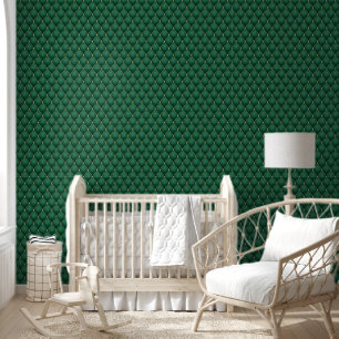 Gold Diamond Tufted Dark Emerald Green Wallpaper