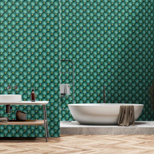 Gold Diamond Tufted Teal Wallpaper