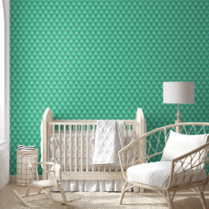 Gold Diamond Tufted Teal Wallpaper