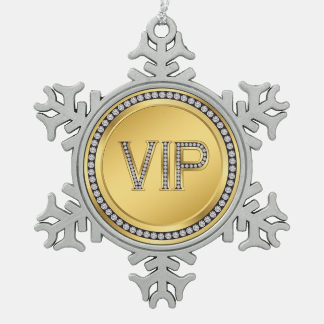 Gold Diamond VIP Christmas Snowflake Pewter Christmas Ornament (Front)
