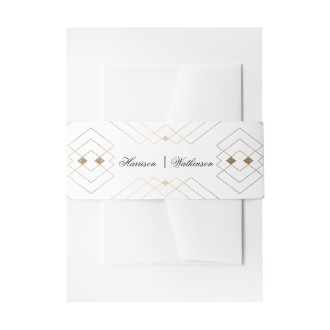 Gold Diamond White Geometric Deco Gatsby Wedding Invitation Belly Band (Front Example)