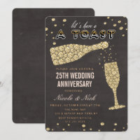 Gold Diamond Wine Glass Anniversary Invitation