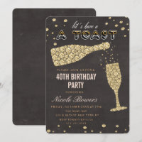 Gold Diamond Wine Glass Birthday Invitation