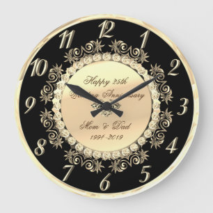 Gold Diamonds 25th Wedding Anniversary Large Clock