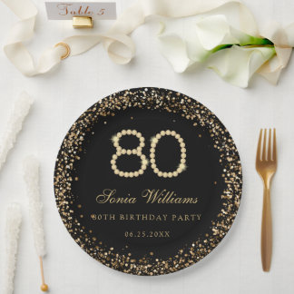 Gold Diamonds 80th Birthday Party Paper Plate