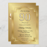 Gold & Diamonds 90th Birthday Anniversary Invitation<br><div class="desc">90th Birthday or Anniversary invitation. Glitzy gold & diamond numbers on a classy gold background. Don't forget to add the initials or other message on the back!</div>