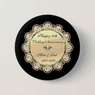 Gold Diamonds Black 50th Wedding Anniversary 2 Inch Round Button