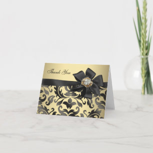 Gold Diamonds Black Damask Merci Cartes