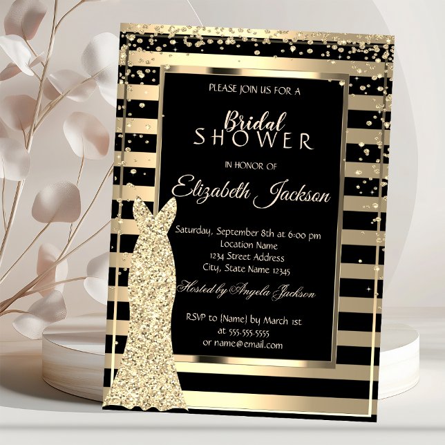 Gold Diamonds, Dress Striped Frame Bridal Shower Invitation (Creator Uploaded)