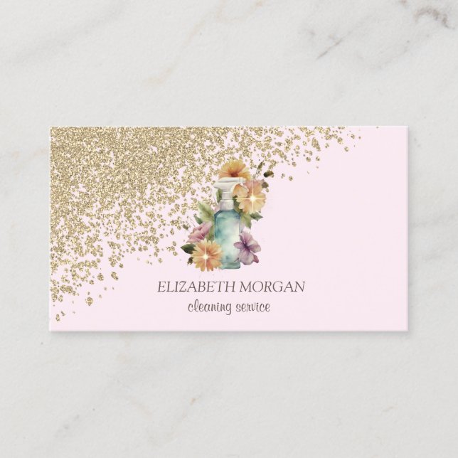 Gold Diamonds Floral Spray Bottle Pink Business Card (Front)