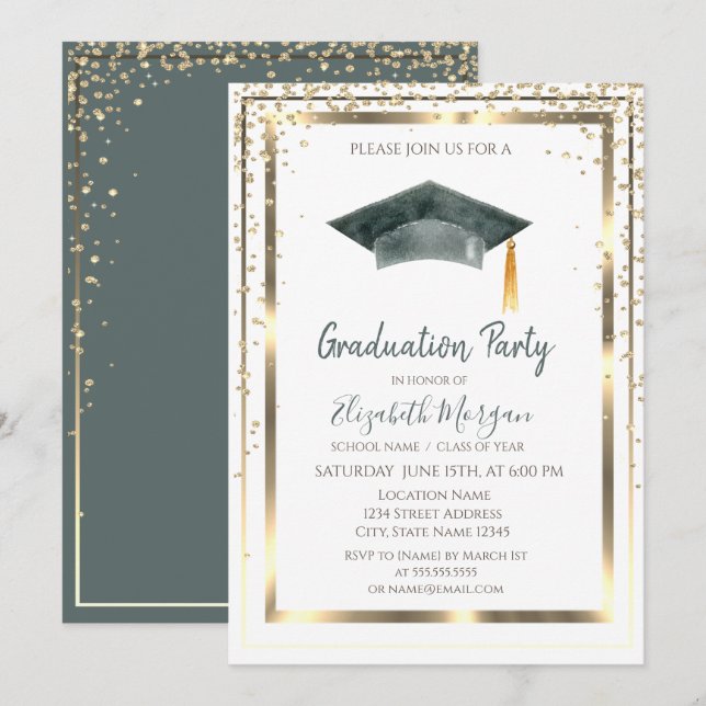Gold Diamonds,Frame,Graduation Cap Graduation Invitation (Front/Back)