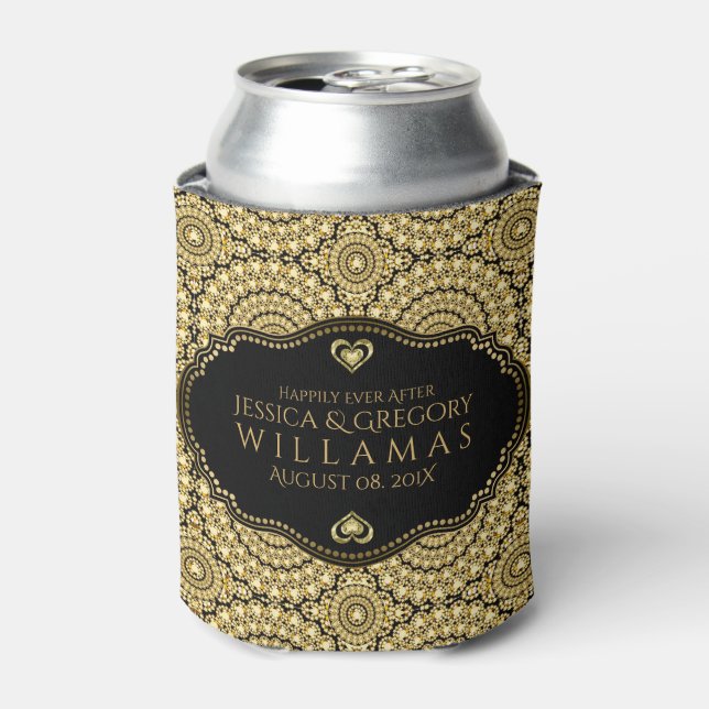 Gold Diamonds Geometric Pattern Wedding Design Can Cooler (Can Front)