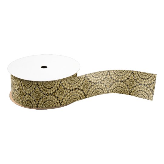 Gold Diamonds Glitter & Sparkles Circles Pattern Grosgrain Ribbon