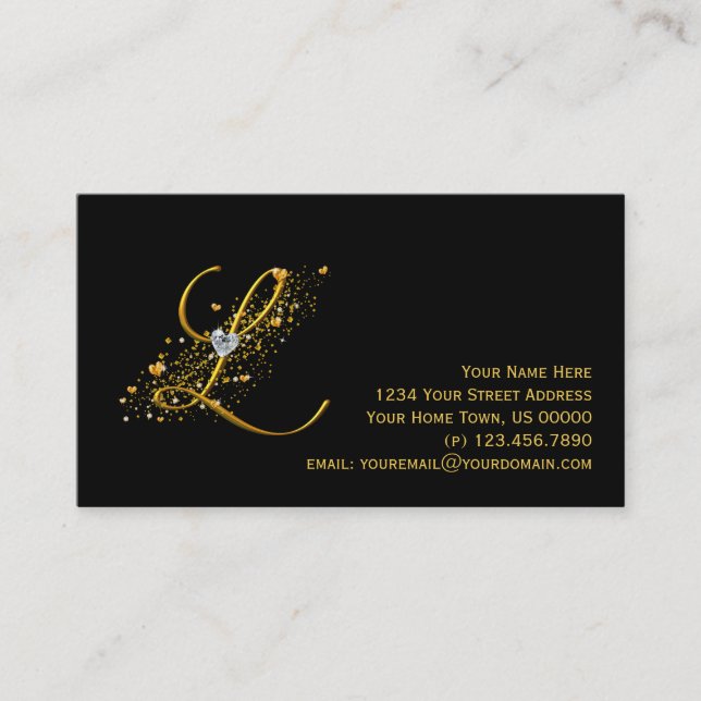 Gold & Diamonds Initial L Stardust Business Card (Front)
