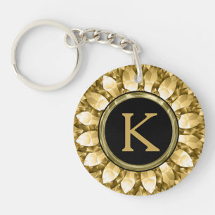 Gold Diamonds Mandala Monogram Keychain