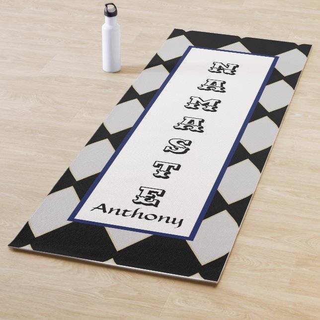 Gold Diamonds NAMASTE typography monogram Yoga Mat (In Situ)