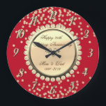 Gold Diamonds Red 25th Wedding Anniversary Large Clock<br><div class="desc">Elegant gold diamonds wedding anniversary clock.</div>