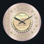 Gold Diamonds Rose Gold 25th Wedding Anniversary Large Clock<br><div class="desc">Elegant gold diamonds on rose gold background.</div>