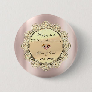 Gold Diamonds Rose Gold Anniversary 2 Inch Round Button