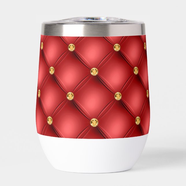 Gold Diamonds Tufted Leather Red (Front)
