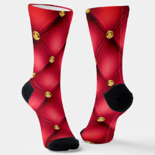 Gold Diamonds Tufted Red Leather Socks Modern