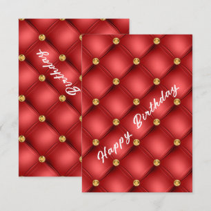 Gold Diamonds Tufted Red Romantic Birthday Card