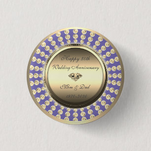Gold Diamonds Violet 50th Wedding Anniversary 1 Inch Round Button