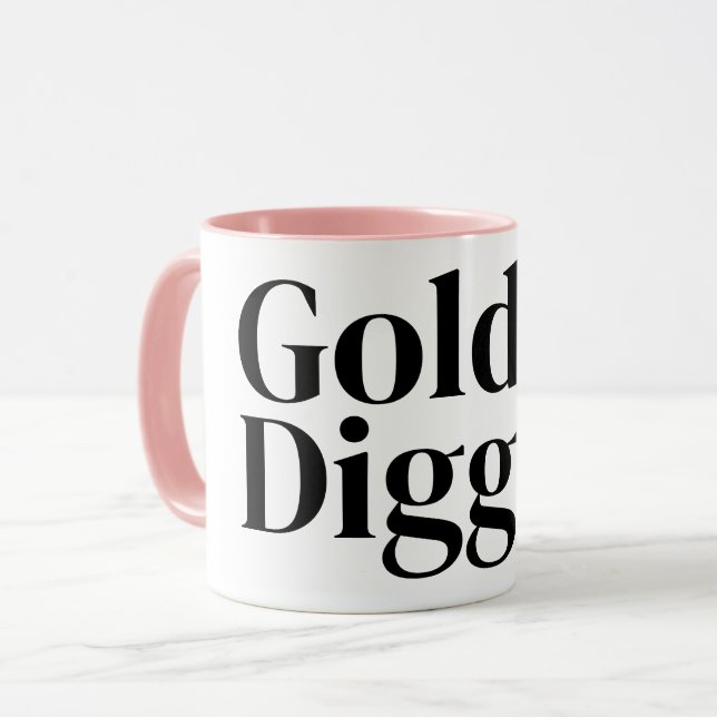 Gold Digger funny coffee mug with pink accents (Front Left)