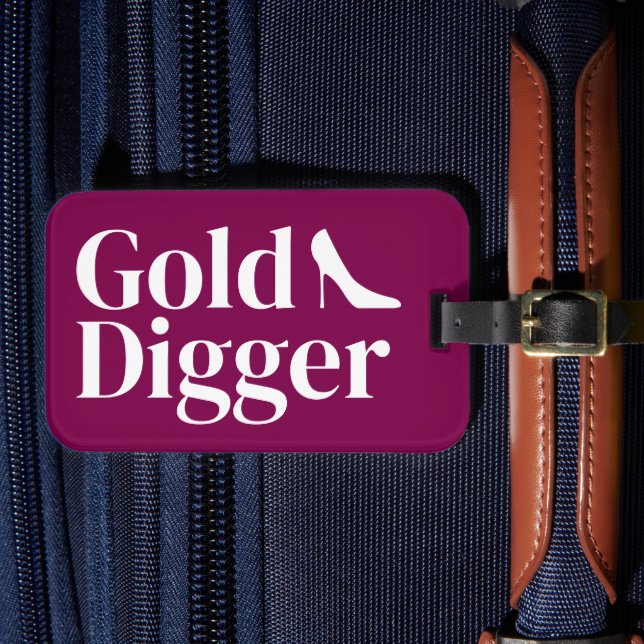 Gold Digger funny stiletto shoe travel luggage tag (Front Insitu 4)