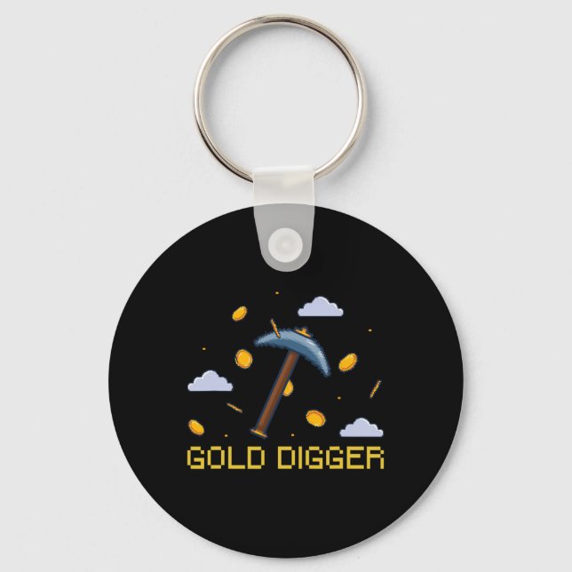 Gold Digger Treasure Hunting Gold Digging Pixelate Keychain (Front)