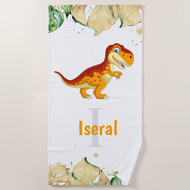 gold dinosaur  beach towel (Front)