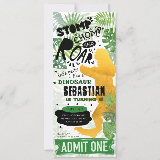 Gold Dinosaur birthday party Invitation (Front)