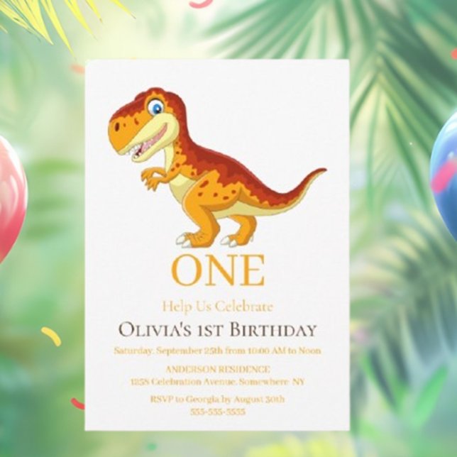 Gold Dinosaur T Rex Invitation  (Join the GOLD DINOSAUR PARTY for a fun-filled celebration)