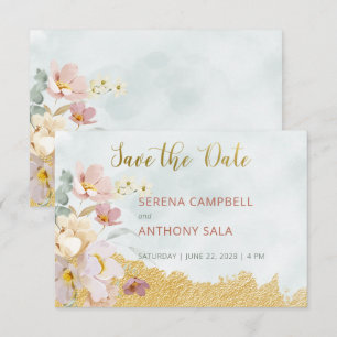 Gold Dipped Floral Save the Date Card