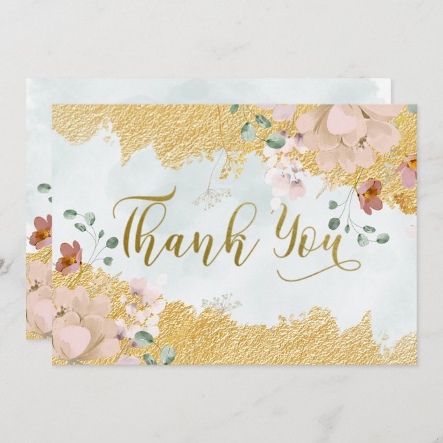 Gold Dipped Floral Wedding Thank You Card (Front/Back)